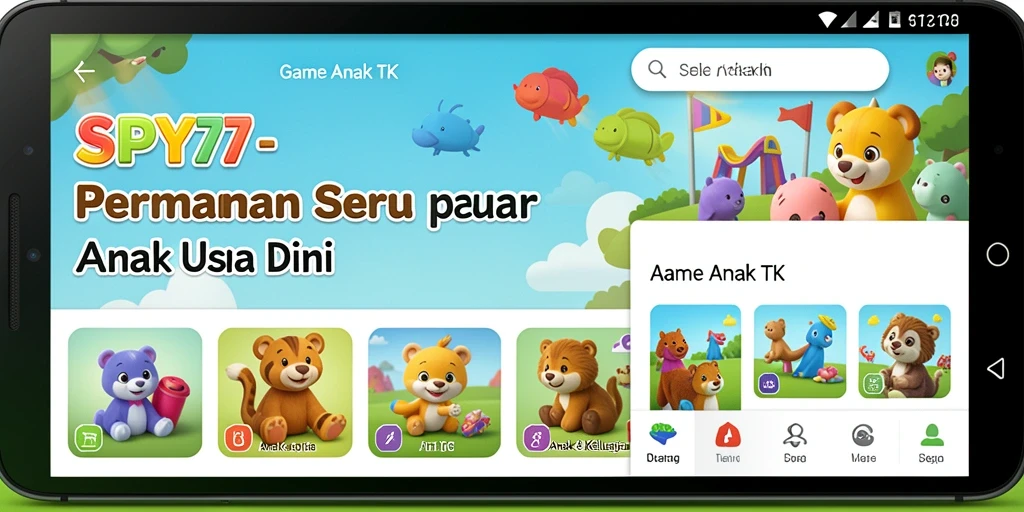 Tampilan antarmuka SPY77 yang ceria dan menarik untuk anak-anak.